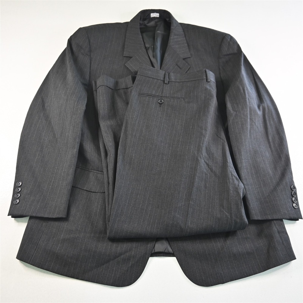 Vtg‎ JD Christopher 48R 38x30 Gray Striped 100% Wool Mens Jacket Pants Suit